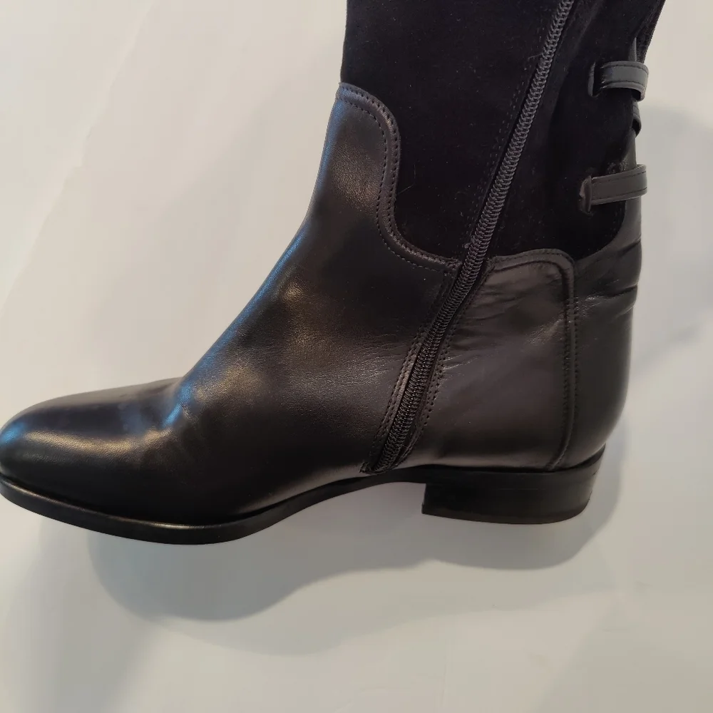Heyraud Knee High Black Leather Boots